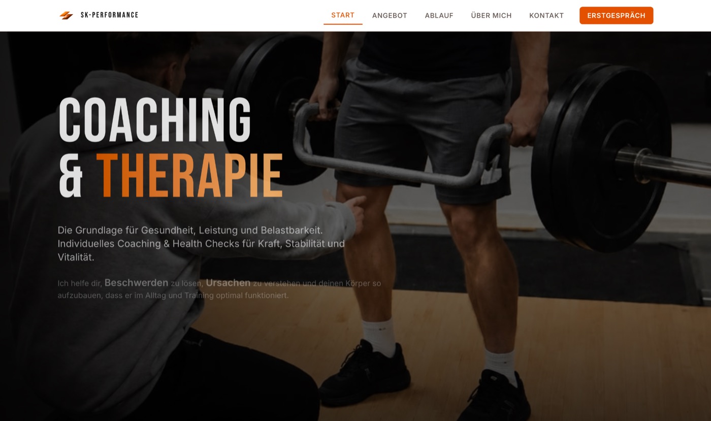 Startseite der SK-Performance Website: Athletik- und Rehabilitationscoaching